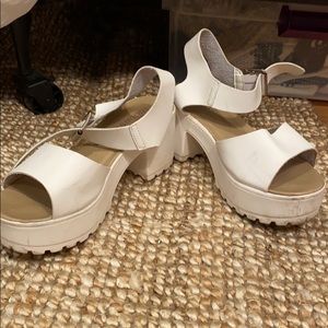 White chunky platform heels